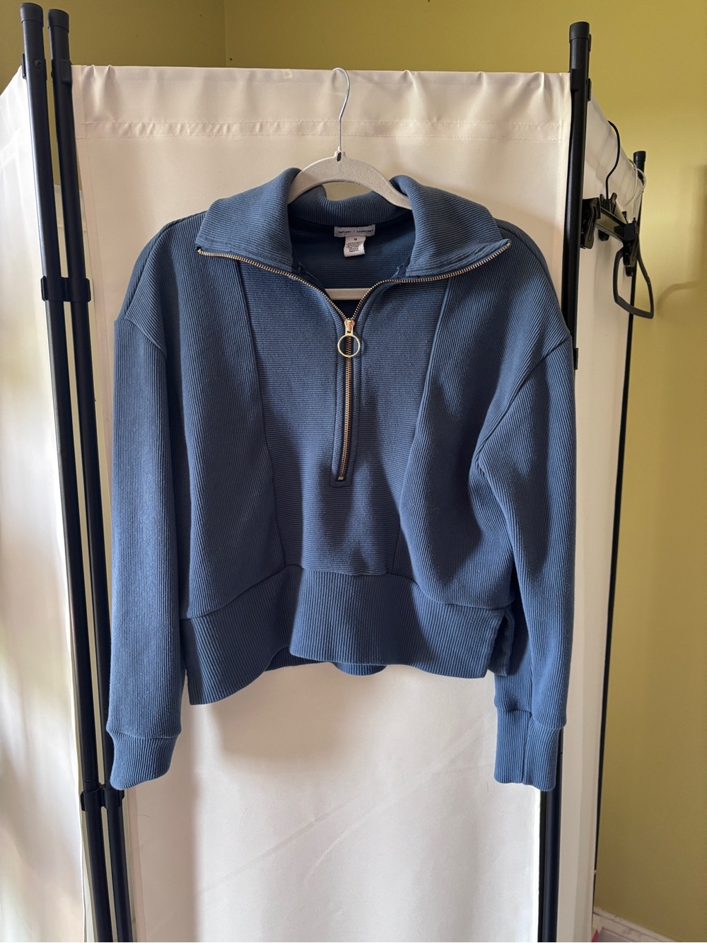 Women's Blue Quarter-Zip Cowl Athletic Sweater with Ring Pull